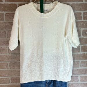 Vintage Granny Knit Sweater Top Textured Short Sleeve made uSA 🇺🇸 Cottagecore